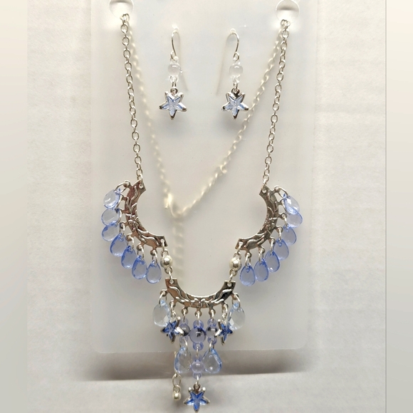 Necklace and Earrings Set - Silver & Blue Stars - Picture 1 of 4